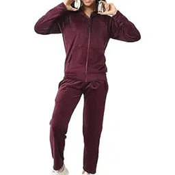 GIRYZ ATTIRE Velour Sweatsuits Sets 2 Piece Tracksuits Outfits Full Zip Hoodie and Sweatpant Set Velvet Jogging Suit (Wine)-picture-49