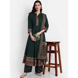 githaan Ethnic Motifs Printed Regular Anarkali Kurta & Trousers With Dupatta-picture-11