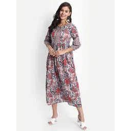 githaan Grey Floral Tie-Up Neck A-Line Midi Dress-picture-35