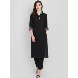 githaan Women Black Panelled Pure Cotton Kurti with Trousers-picture-16