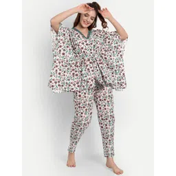 githaan Women Floral Printed Pure Cotton Kaftan Night Suit-picture-26