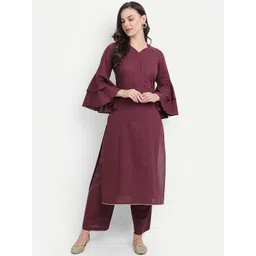 githaan Women Purple Pure Cotton Kurta with Trousers-picture-38