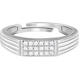 925 Silver Zircon Rectangle Ring For Him, Adjustable | Gifts for Men and Boys | With Certificate of Authenticity and 925 Stamp | 6 Months Warranty-image-20