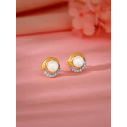 GIVA 18K Yellow Gold Pearl Centred Diamond Earrings for Women-picture-11
