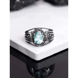 GIVA 925 Oxidised Silver Aqua Shine Ring for Men-picture-11