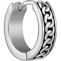 giva 925 Oxidised Silver Linked Chain Hoop Stud For Him, Single| Studs to Gift Men & Boys | With Certificate of Authenticity and 925 Stamp | 6 Months Warranty-picture-10