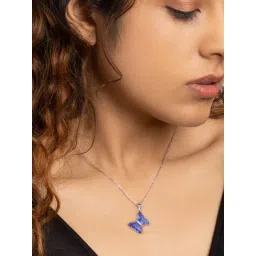 GIVA 925 Silver Midnight Blue Butterfly Pendant with Link Chain for Women & Girls-picture-32