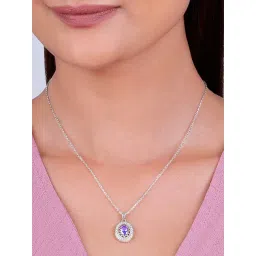 GIVA 925 Silver Purple Glance Pendant with Link Chain for Women & Girls image 2