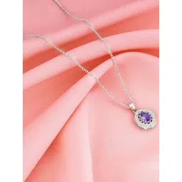 GIVA 925 Silver Purple Glance Pendant with Link Chain for Women & Girls image 1