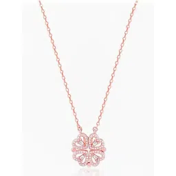 GIVA 925 Silver Rose Gold Clover Heart Magnet Necklace-picture-31
