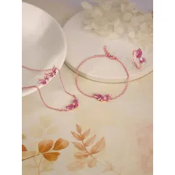 GIVA 925 Silver Rose Gold Fly In Pink Necklace, Earrings, Ring & Bracelet Set for Women-image-41