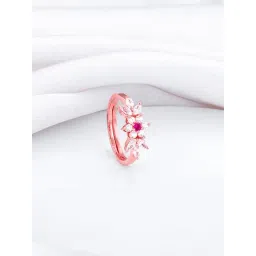 GIVA 925 Silver Rose Gold Royal Pink Floral Ring for Women & Girls-image-34