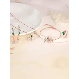 GIVA 925 Silver Rose Gold Woody Bird Necklace, Earrings, Ring & Bracelet Set for Women-image-48