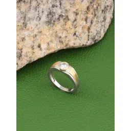 GIVA 92.5 Sterling Silver And Golden Subtle Expression Ring For Men-picture-27