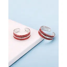 GIVA 92.5 Sterling Silver Burgundy Patterned Toe Rings-picture-35