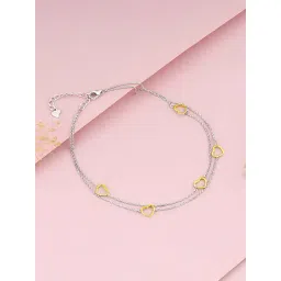 GIVA 925 Sterling Silver Dual Tone United Hearts Anklets For Women-picture-23