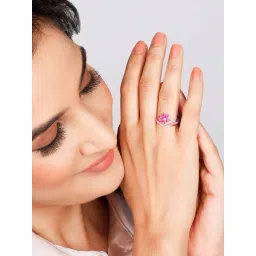 GIVA 92.5 Sterling Silver Golden Pink Daisy Ring for Women-picture-23