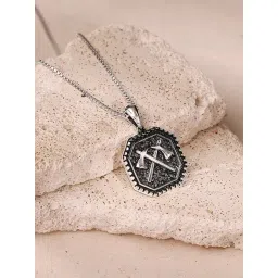 GIVA 925 Sterling Silver Oxidised Cyber Shard Pendant with Box Chain for Men-picture-21