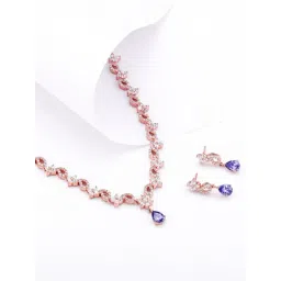 GIVA 92.5 Sterling Silver Rose Gold Bridal Celebration Necklace & Earring Set-picture-28
