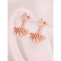GIVA 92.5 Sterling Silver Rose Gold Diya Inspired Drop Earrings-picture-31