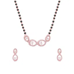 GIVA 92.5 Sterling Silver Rose Gold Eternal Love Mangalsutra & Earrings Set-picture-28