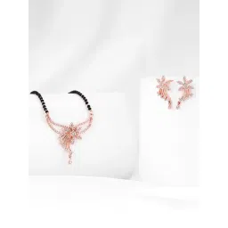 GIVA 92.5 Sterling Silver Rose Gold Floral Love Bond Mangalsutra & Earrings Set-picture-18