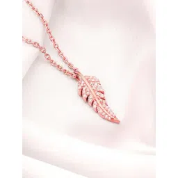 GIVA 92.5 Sterling Silver Rose Gold Leaf Elegance Pendant With Link Chain-picture-24