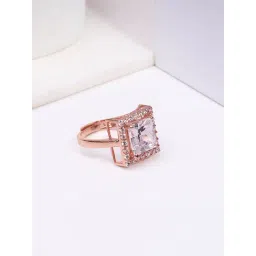 GIVA 92.5 Sterling Silver Rose Gold Square Ring for Women-picture-37