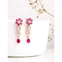 GIVA 92.5 Sterling Silver Zircon Flower Drop Earrings for Women-picture-41