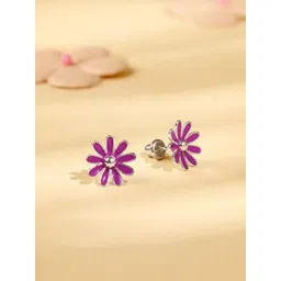 GIVA Blossom Girls Silver Rhodium-Plated Floral Studs Earrings-picture-42