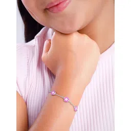 GIVA Girls 925 Sterling Silver Rhodium-Plated CZ-Studded Flower Wraparound Bracelet image 2