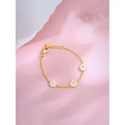 GIVA Kids 925 Silver Gold-Plated Cubic Zirconia Studded Floral Link Bracelet-picture-13