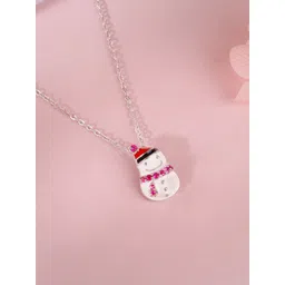 GIVA Kid's 925 Silver Rhodium-Plated Stone Studded Snow Man Pendant with Chain-picture-41