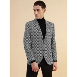 Givo Printed Notched Lapel Tailored Fit Double Vent Single Breasted Cotton Blazers-picture-21