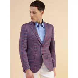 Givo Tailored Fit Checked Double Vent Single Breasted Cotton Formal Blazer-picture-29