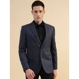 Givo Tailored Fit Checked Notch Collar Double Vent Single Breasted Formal Blazer-picture-16