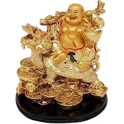 GJ Polyresin Laughing Buddha on Dragon; 10x 13x 8 cm; Gold; 1 Showpiece; Buddha; Dragon, Buddha,Dragon-picture-18