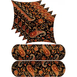 Microfibre Bolster Pack of 7 Floral Combo Set Of 5 Cushion And 2-image-10