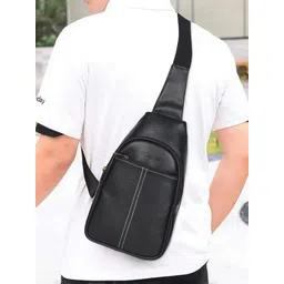 glacier Black Men Sling Bag Crossbody Sling Bag for Men Women | Mini Vegan Leather Chest Bag | 3 Compartment-picture-10