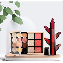 Glam Fusion Set | A Bundle Of 12 Eyeshadows 3 Highlighter 3 Blusher Makeup Palette & 5 in 1 Lipstick-picture-30