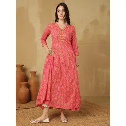 glam roots Floral Print Pure Cotton Stitched Anarkali Gown image 4