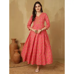 glam roots Floral Print Pure Cotton Stitched Anarkali Gown image 1