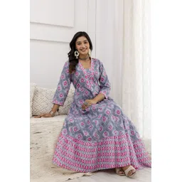 glam roots Floral Print Pure Cotton Stitched Anarkali Gown-picture-23