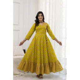 glam roots Floral Print Pure Cotton Stitched Anarkali Gown-picture-21