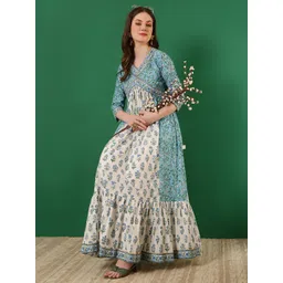 glam roots Floral Print Pure Cotton Stitched Flared/A-line Gown-picture-29