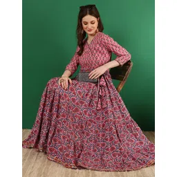 glam roots Floral Print Rayon Blend Stitched Flared/A-line Gown-picture-33