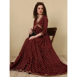 glam roots Floral Print Rayon Blend Stitched Flared/A-line Gown-picture-37