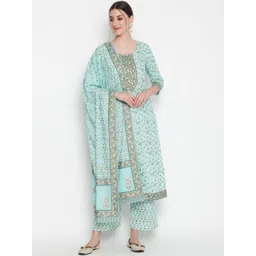 GLAM ROOTS Floral Printed Pure Cotton Kurta With Trousers &  Dupatta-picture-39