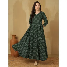 GLAM ROOTS Floral Printed V-Neck Gotta Patti Cotton Anarkali Kurta-picture-39