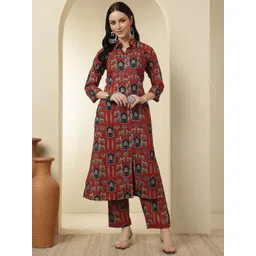 GLAM ROOTS Printed Collar Neck Tunic With Trousers Co-Ords-picture-32